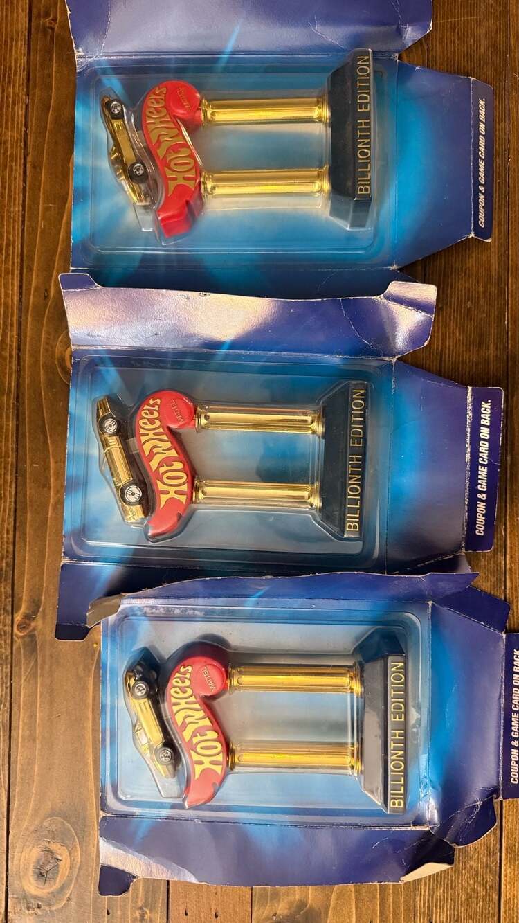 3 Hot Wheels Billionth Edition Trophy with Corvette Gold